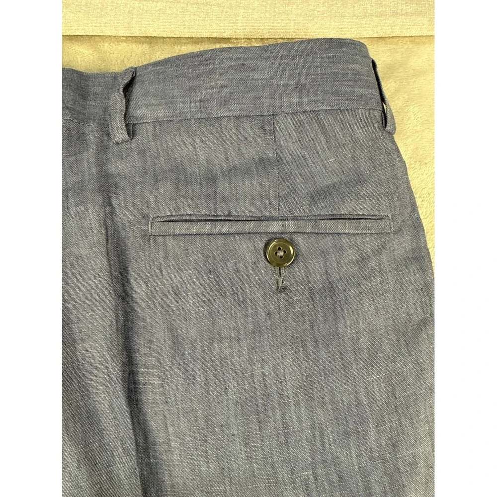 Savile Row Co Linen Trousers Mens 36x32 Blue Straight Leg Flat Front EUC